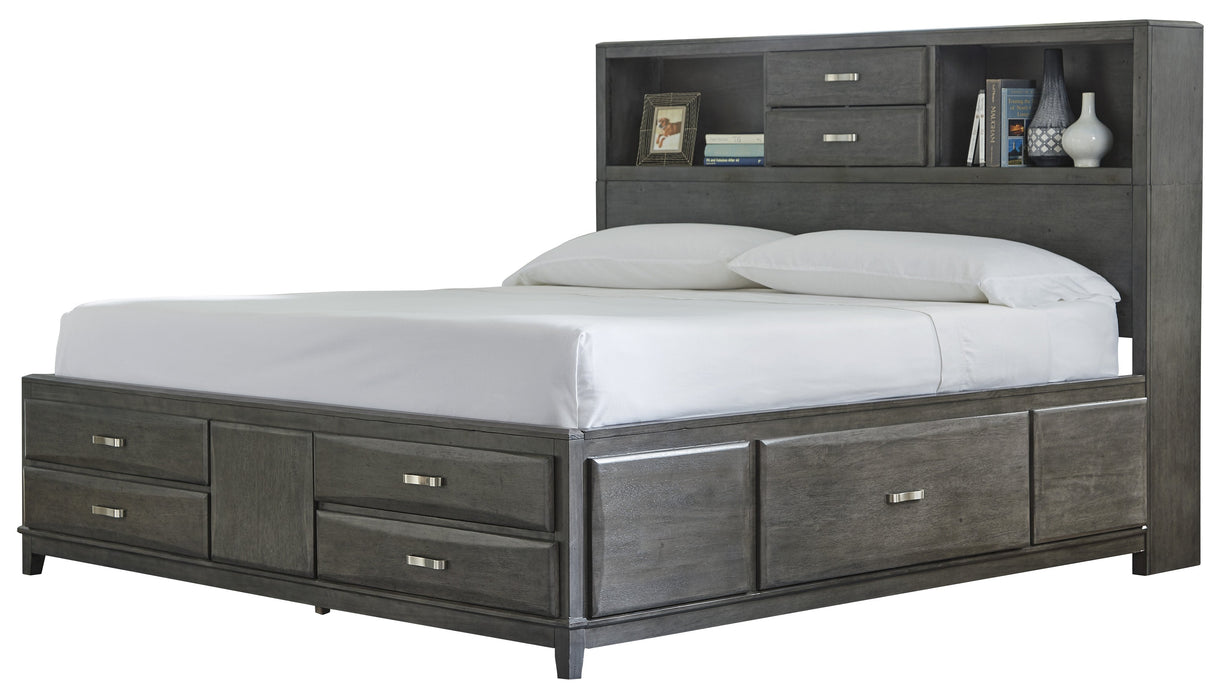 Caitbrook Gray King Bookcase Storage Bed - Gate Furniture