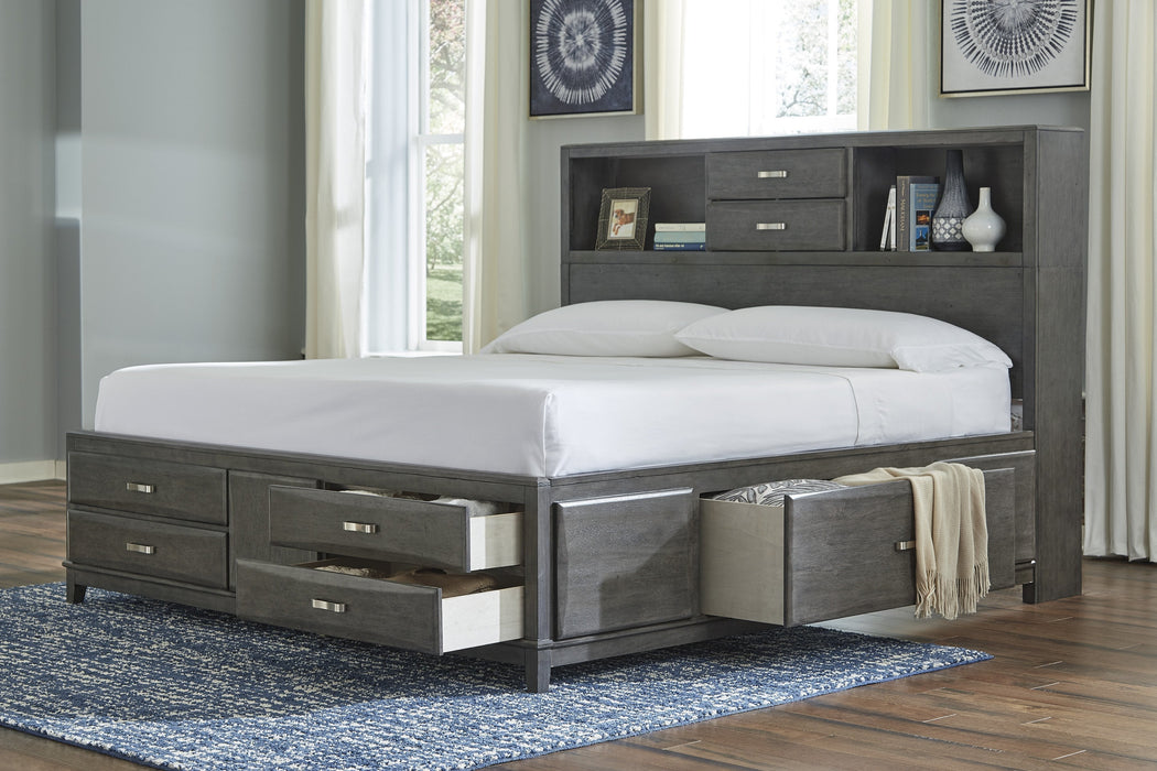 Caitbrook Gray King Bookcase Storage Bed - Gate Furniture