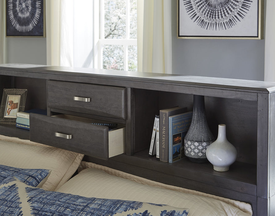 Caitbrook Gray King Bookcase Storage Bed - Gate Furniture