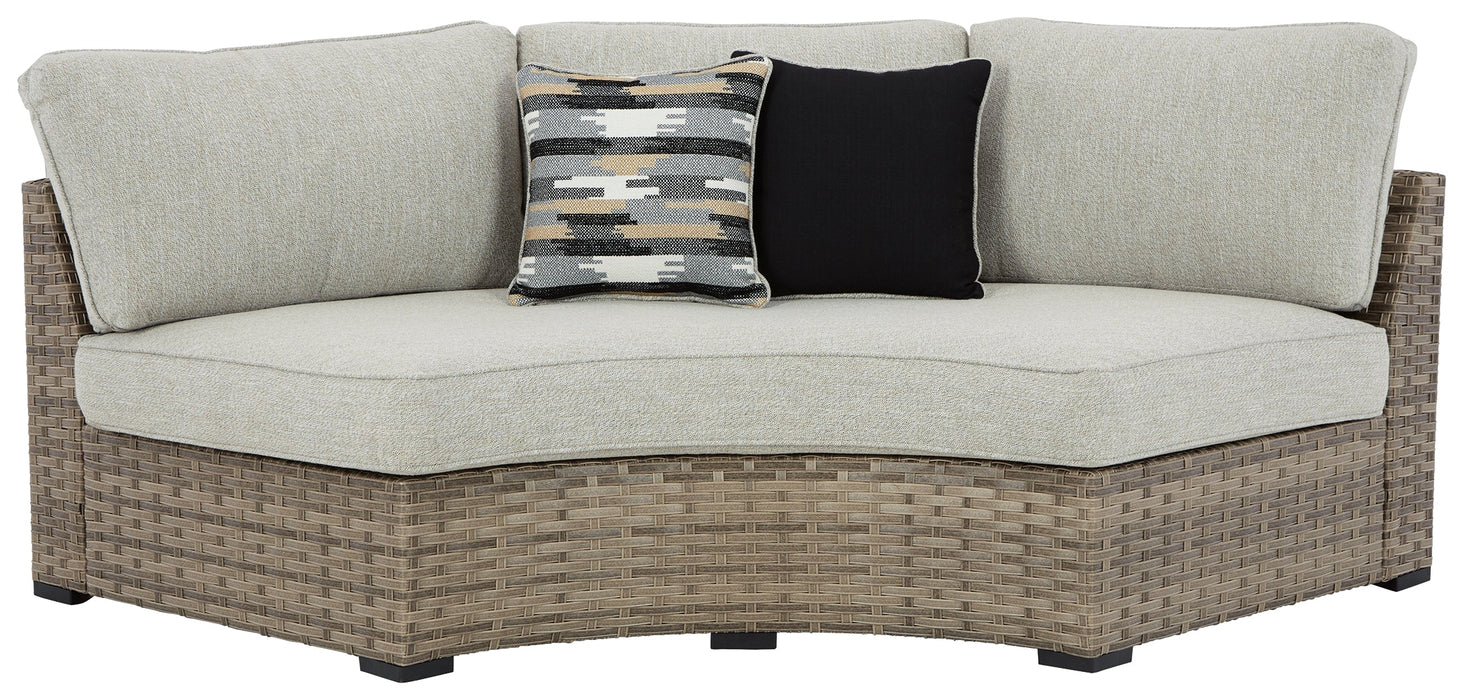 Calworth Outdoor Curved Loveseat with Cushion - P458-861 - In Stock Furniture