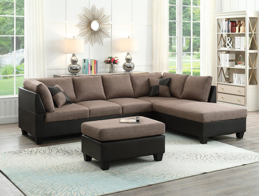 Ceratos Brown Linen Two Tone Pu Sectional With Ottoman - Gate Furniture