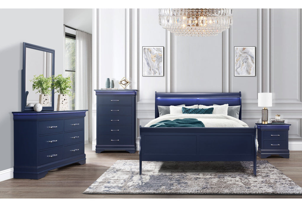 Charlie Blue King Bed And Nightstand - CHARLIE-BLUE-KB+NS - Gate Furniture