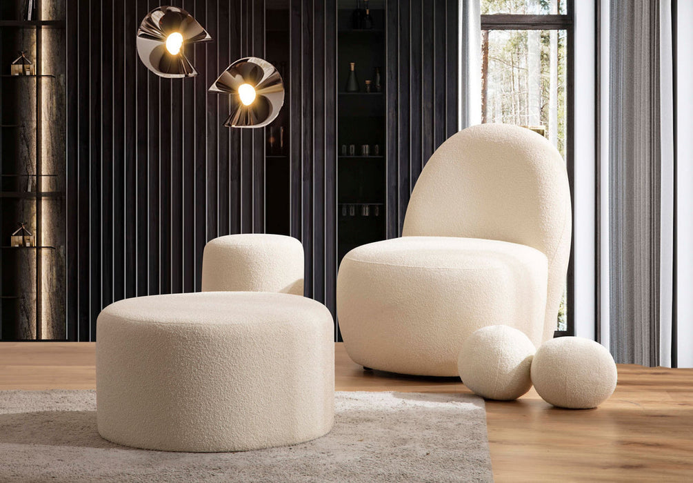 Cloe Ivory Boucle Round Ottoman - In Stock Furniture