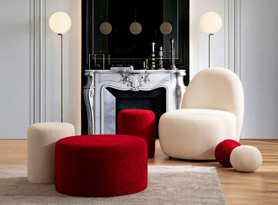 Cloe Red Boucle Stool - In Stock Furniture