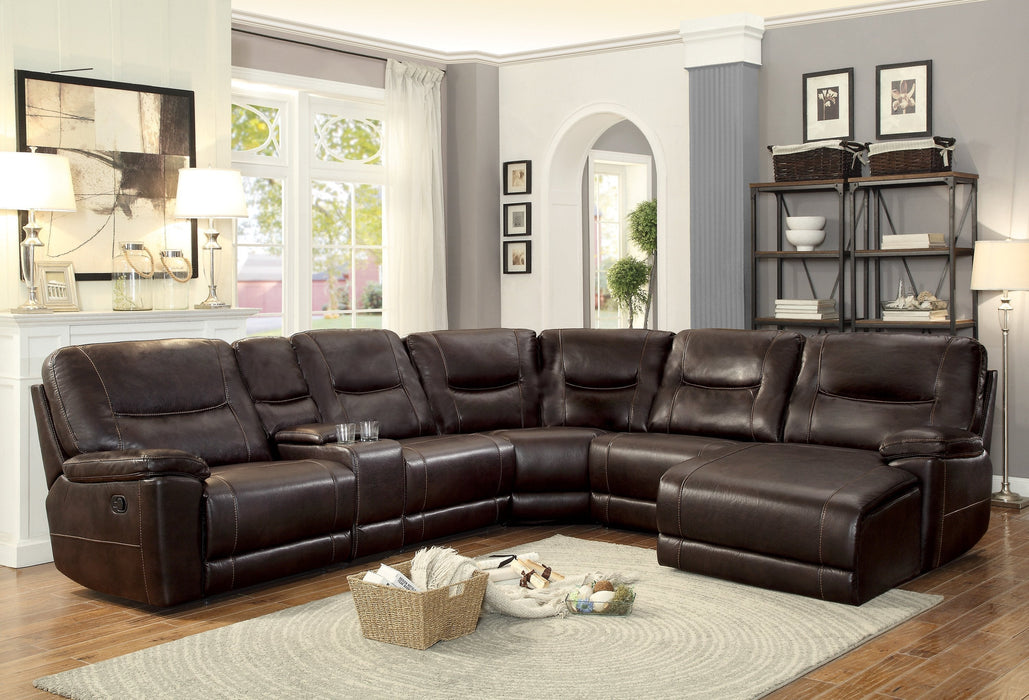 Columbus Brown Reclining RAF Chaise Sectional - 8490*6LRRC - Gate Furniture