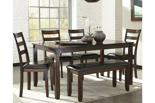 Coviar Brown Dining Table and Chairs with Bench (Set of 6) - D385-325 - Gate Furniture