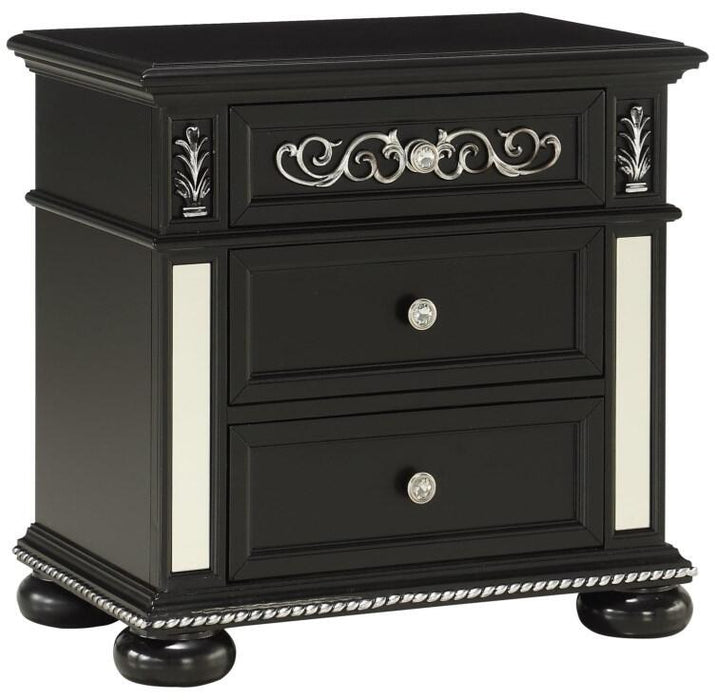 Diana Black Nightstand - DIANA-BLACK-NS W/USB - Gate Furniture