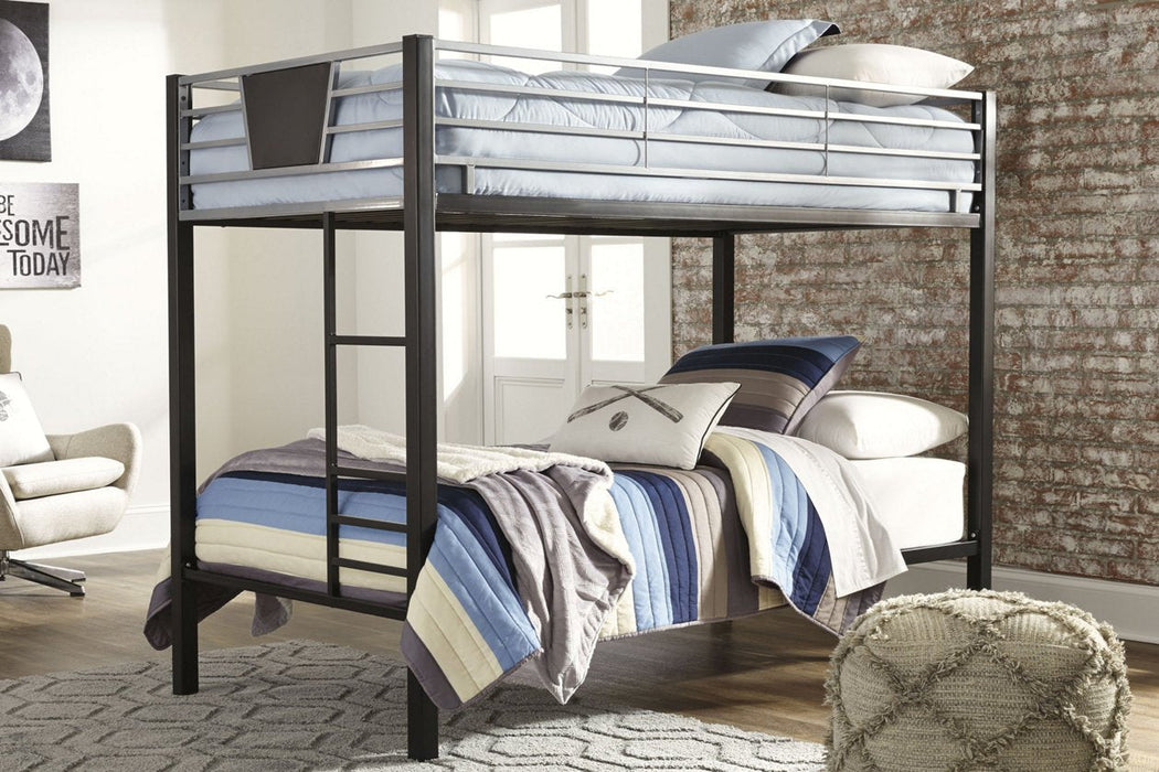 Dinsmore Black/Gray Twin over Twin Bunk Bed with Ladder - B106-59 - Gate Furniture