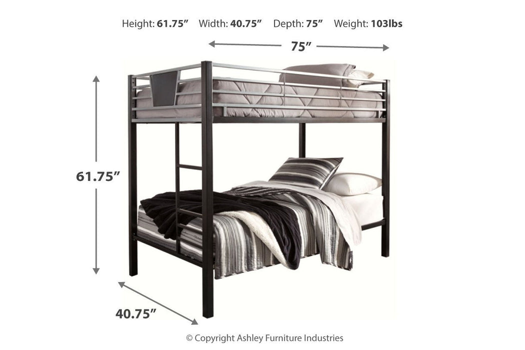 Dinsmore Black/Gray Twin over Twin Bunk Bed with Ladder - B106-59 - Gate Furniture