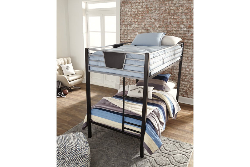 Dinsmore Black/Gray Twin over Twin Bunk Bed with Ladder - B106-59 - Gate Furniture