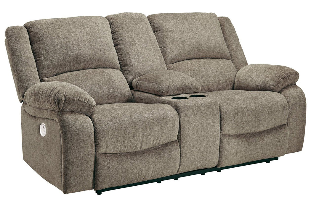 Draycoll Pewter Power Reclining Loveseat with Console - 7650596 - Gate Furniture