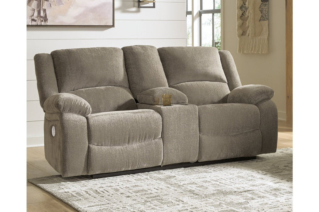 Draycoll Pewter Power Reclining Loveseat with Console - 7650596 - Gate Furniture