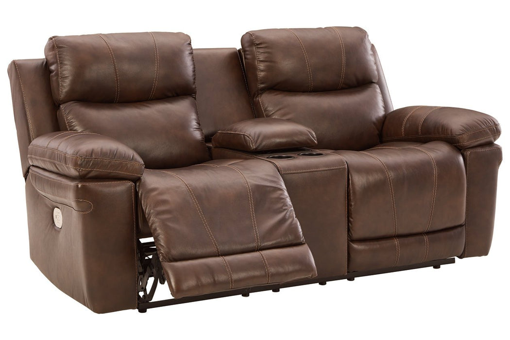 Edmar Chocolate Power Reclining Loveseat with Console - U6480518 - Gate Furniture