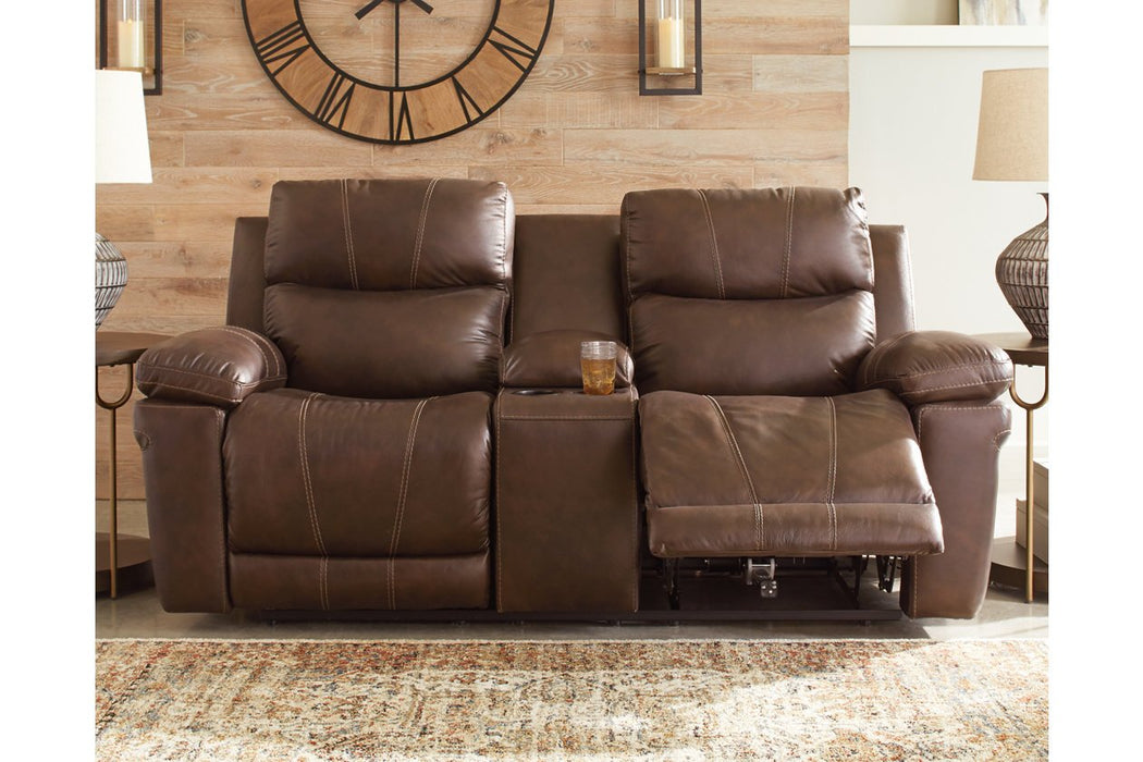 Edmar Chocolate Power Reclining Loveseat with Console - U6480518 - Gate Furniture