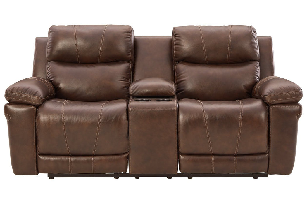 Edmar Chocolate Power Reclining Loveseat with Console - U6480518 - Gate Furniture