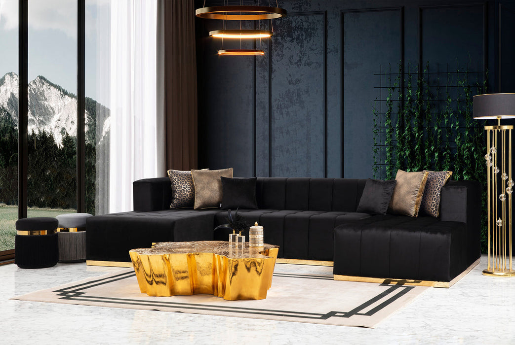 Elisha Black Velvet Double Chaise Sectional - Gate Furniture