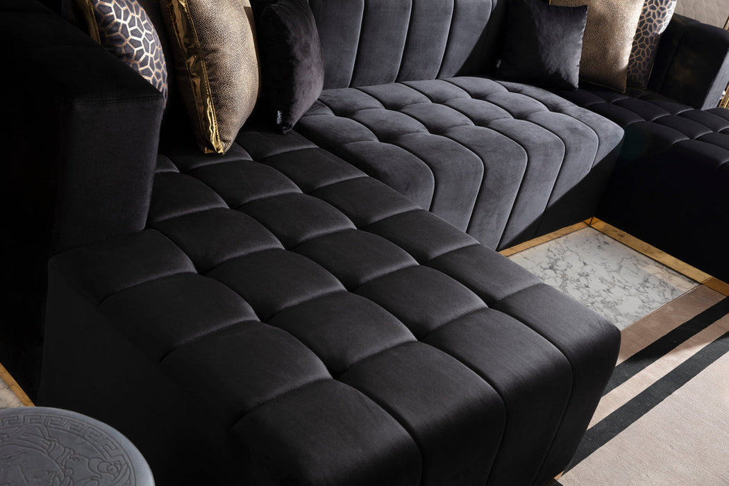 Elisha Black Velvet Double Chaise Sectional - ELISHABLACK-SEC - Gate Furniture