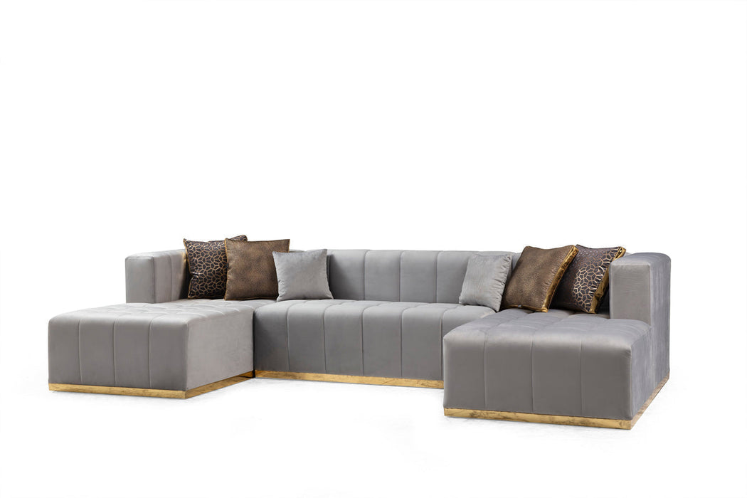 Elisha Gray Velvet Double Chaise Sectional - ELISHAGRAY-SEC - Gate Furniture