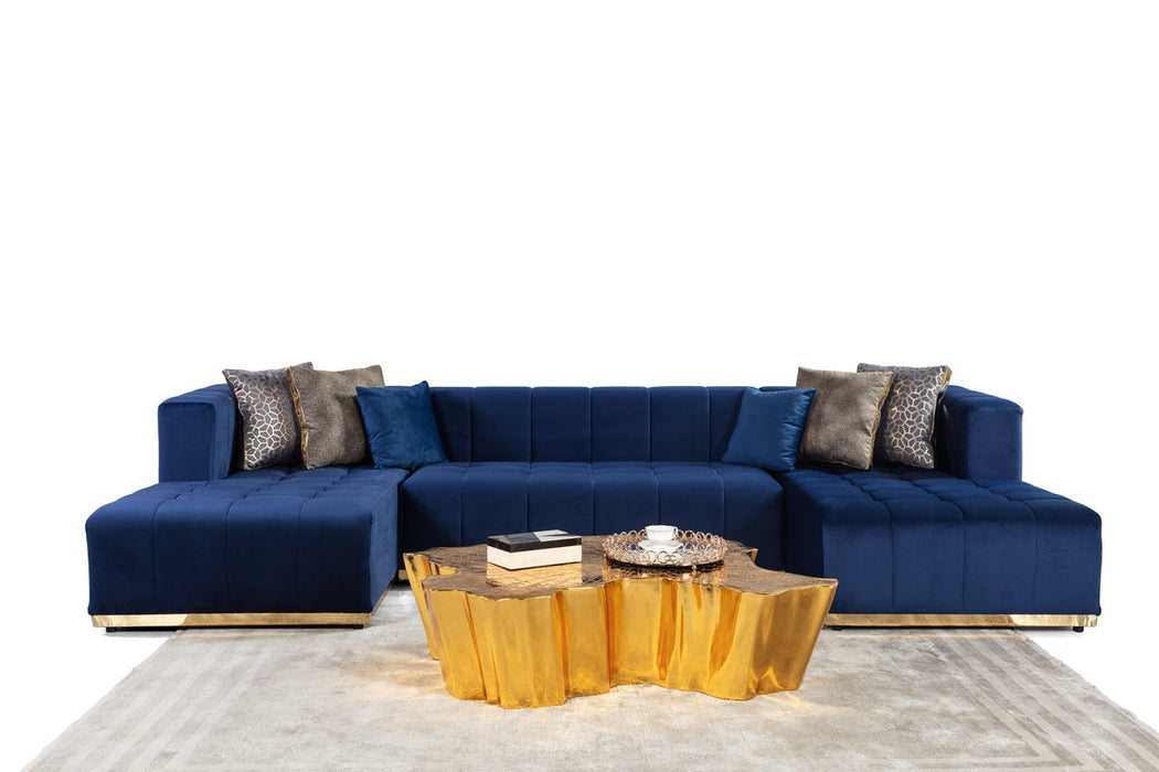 Elisha Navy Velvet Double Chaise Sectional - Gate Furniture