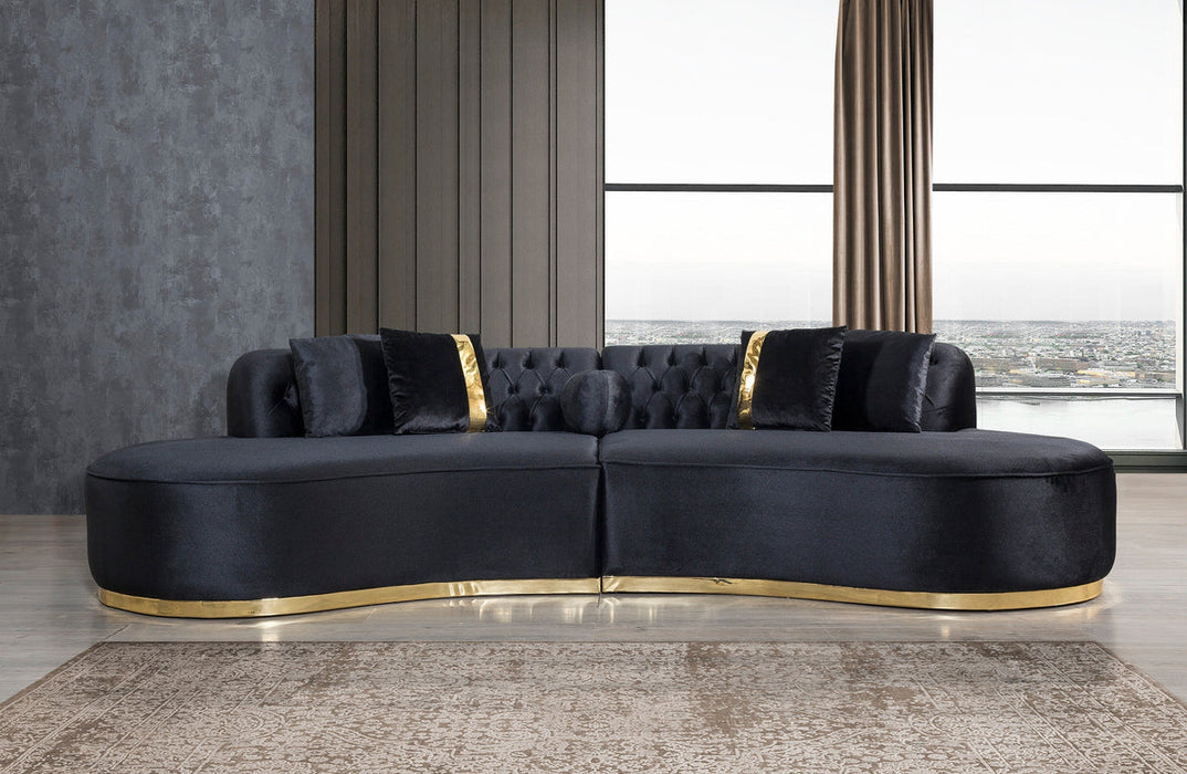 Ella Black Velvet Curved Sectional - Gate Furniture