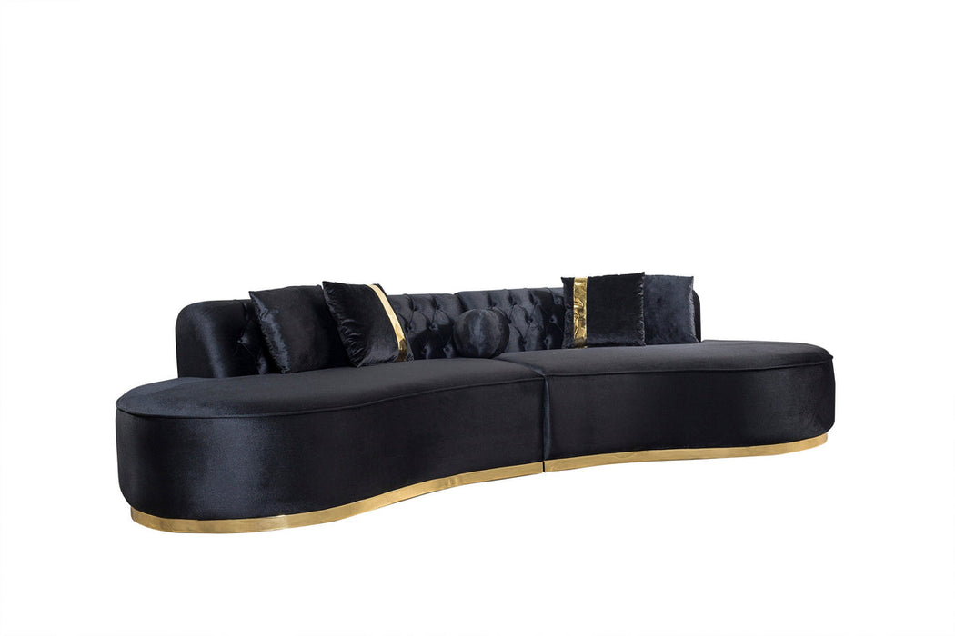 Ella Black Velvet Curved Sectional - Gate Furniture