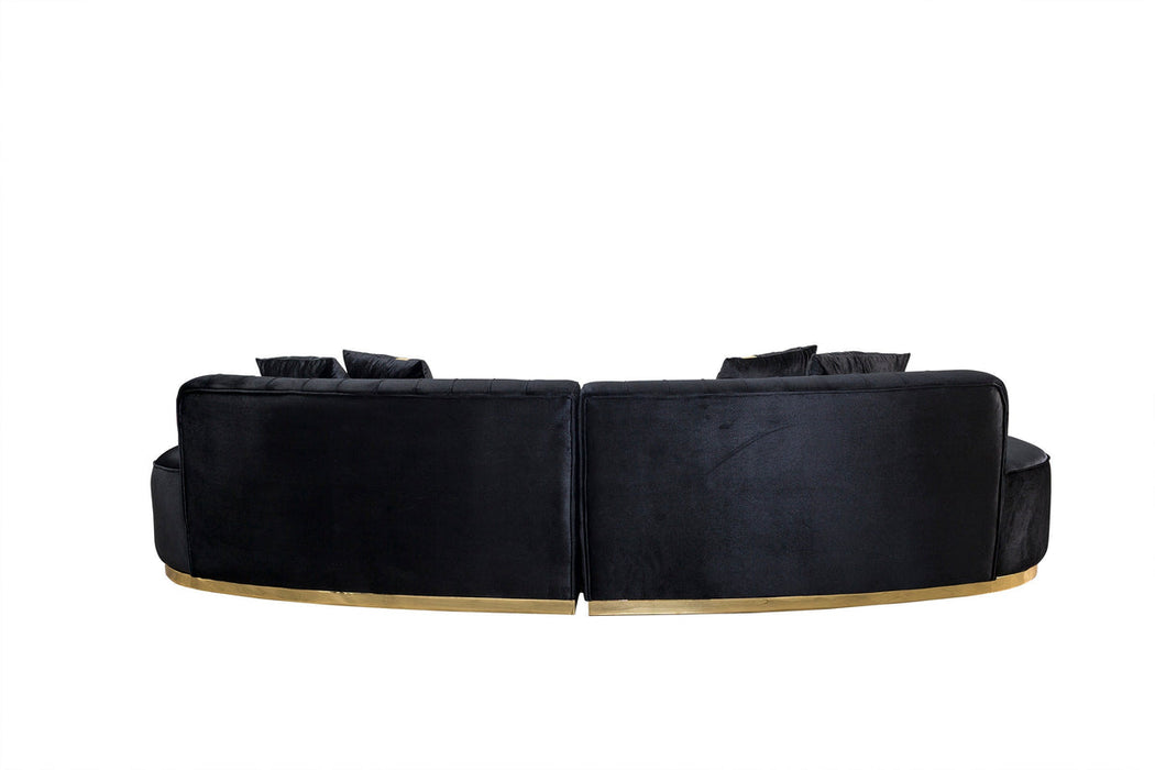 Ella Black Velvet Curved Sectional - Gate Furniture