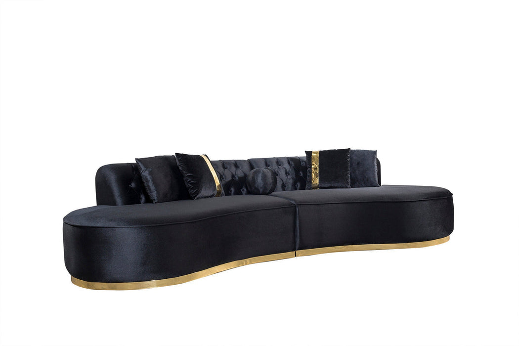 Ella Black Velvet Curved Sectional - ELLABLACK-SEC - Gate Furniture