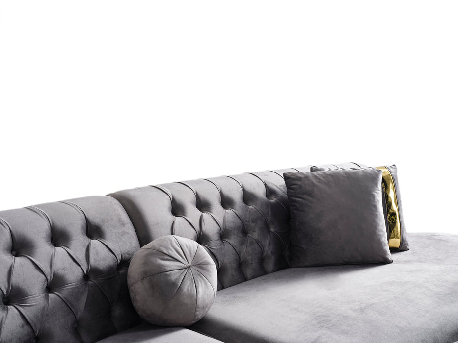 Ella Gray Velvet Curved Sectional - ELLAGRAY-SEC - Gate Furniture