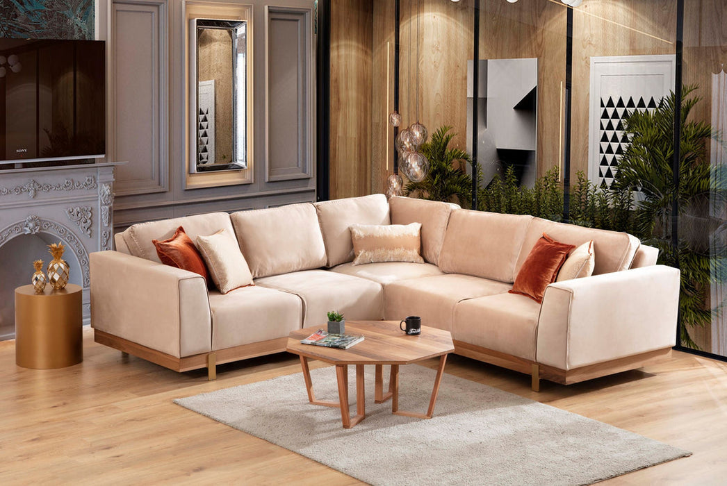 Emily Beige Velvet 2 Pc Sectional - Gate Furniture