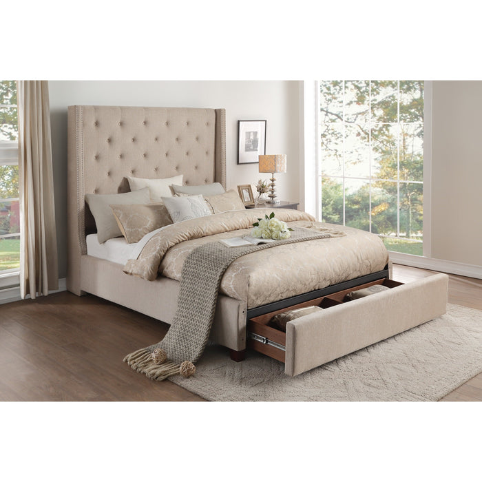 Fairborn Beige Queen Platform Bed with Storage Footboard - 5877BE-1DW - Gate Furniture