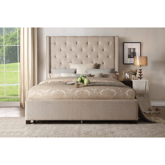 Fairborn Beige Queen Platform Bed with Storage Footboard - 5877BE-1DW - Gate Furniture