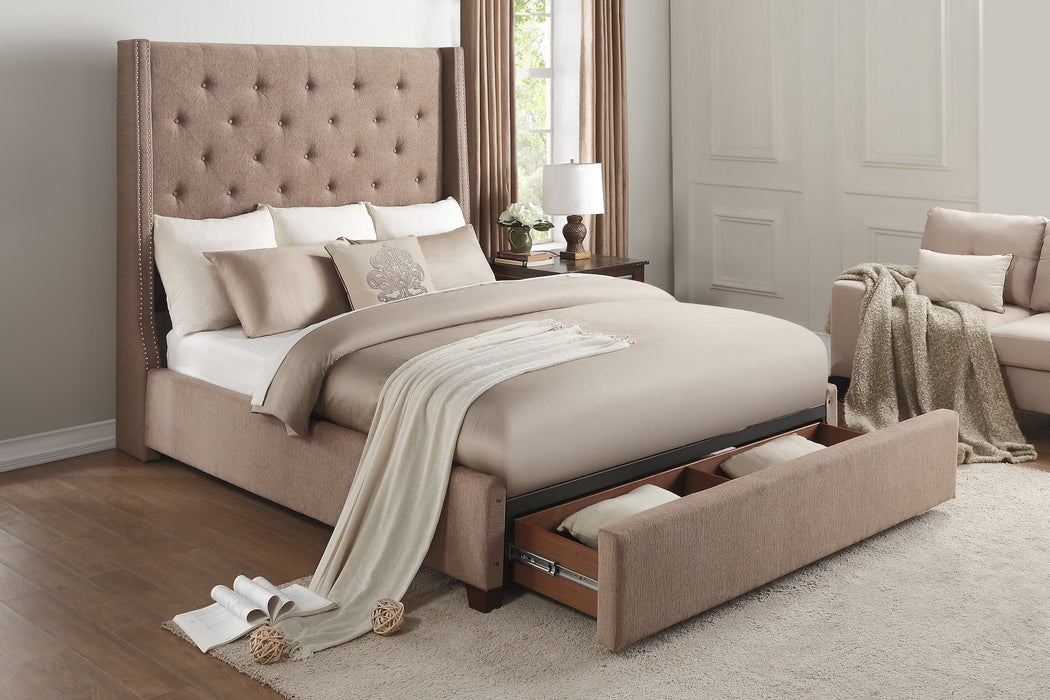 Fairborn Brown Tufted King Platform Bed with Storage Footboard - 5877KBR-1EKDW - Gate Furniture