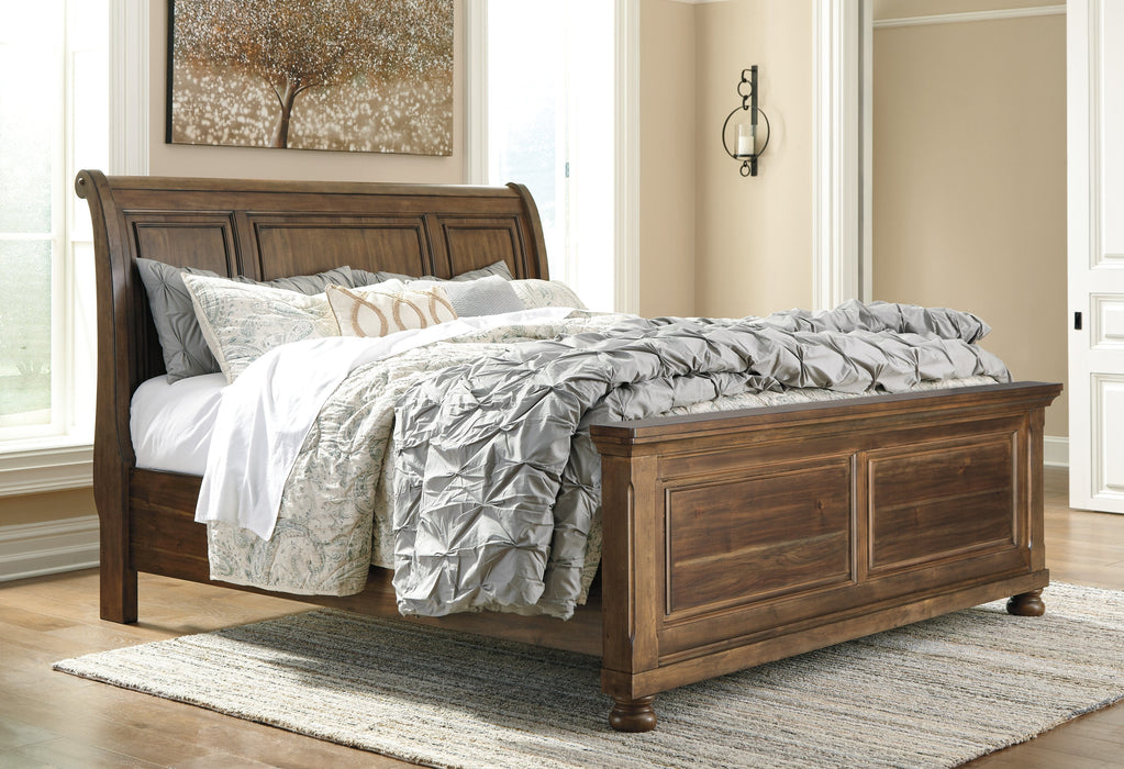 Flynnter Medium Brown King Sleigh Platform Bed - Gate Furniture