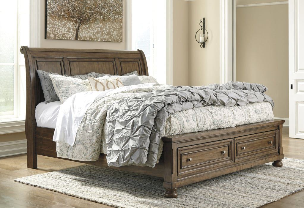 Flynnter Medium Brown King Storage Platform Sleigh Bed - Gate Furniture