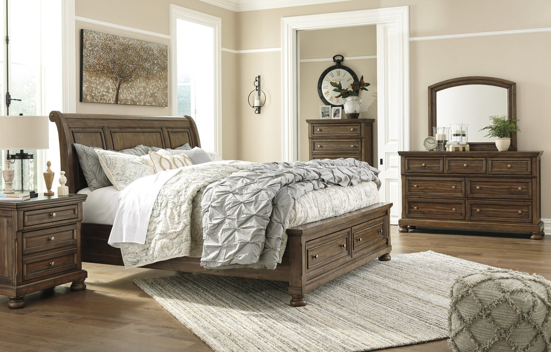 Flynnter Medium Brown Storage Platform Sleigh Bedroom Set - Gate Furniture