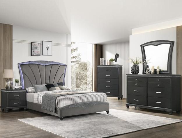 Frampton Gray King LED Platform Bed - Gate Furniture