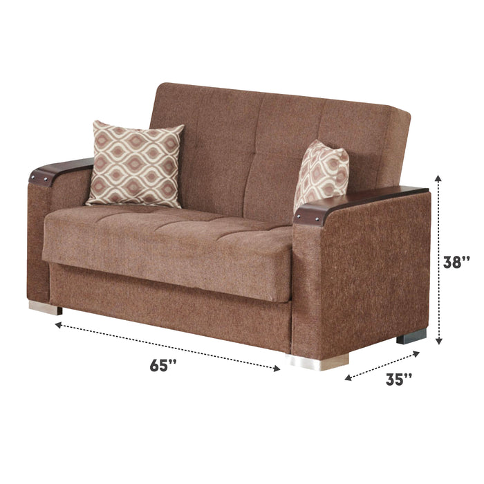 Frankfurt 65 in. Convertible Sleeper Loveseat in Light Brown with Storage - LS-FRANKFURT-BROWN - In Stock Furniture