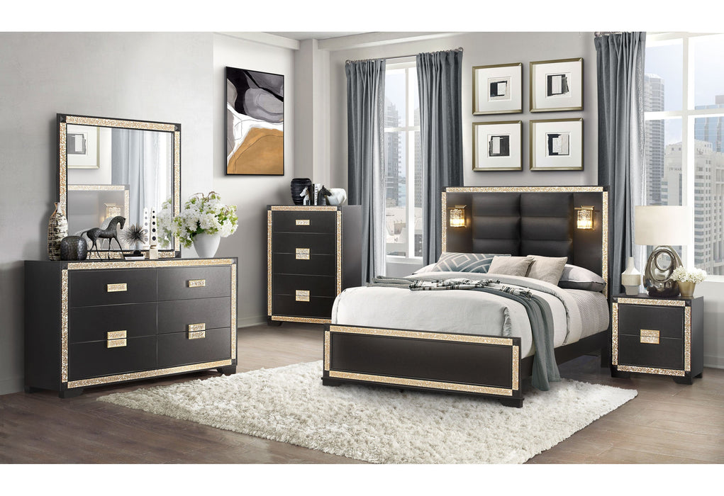 Blake Black/Gold Queen Bed Group With Lamps - BLAKE-BLACK/GOLD-QBG - Gate Furniture