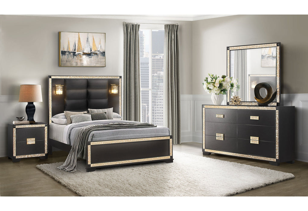 Blake Black/Gold Queen Bed Group With Lamps - BLAKE-BLACK/GOLD-QBG - Gate Furniture