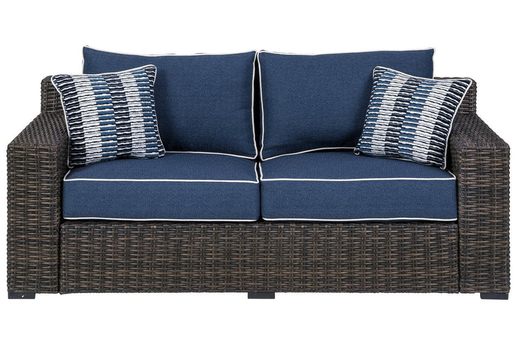 Grasson Lane Brown/Blue Loveseat with Cushion - P783-835 - Gate Furniture