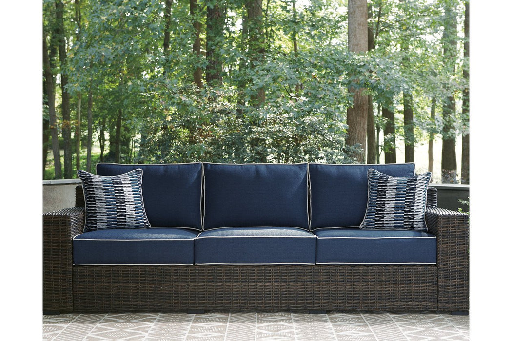 Grasson Lane Brown/Blue Sofa with Cushion - P783-838 - Gate Furniture