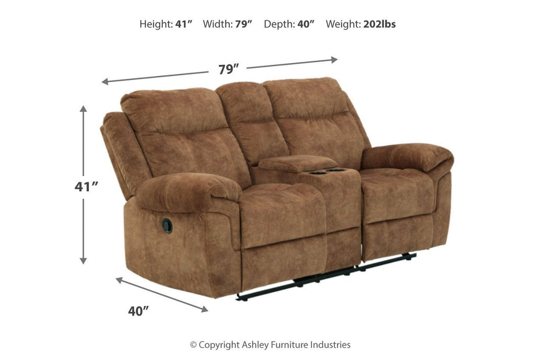 Huddle-Up Nutmeg Glider Reclining Loveseat with Console - 8230494 - Gate Furniture