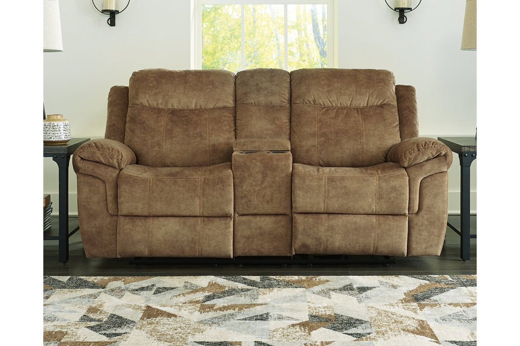 Huddle-Up Nutmeg Glider Reclining Loveseat with Console - 8230494 - Gate Furniture