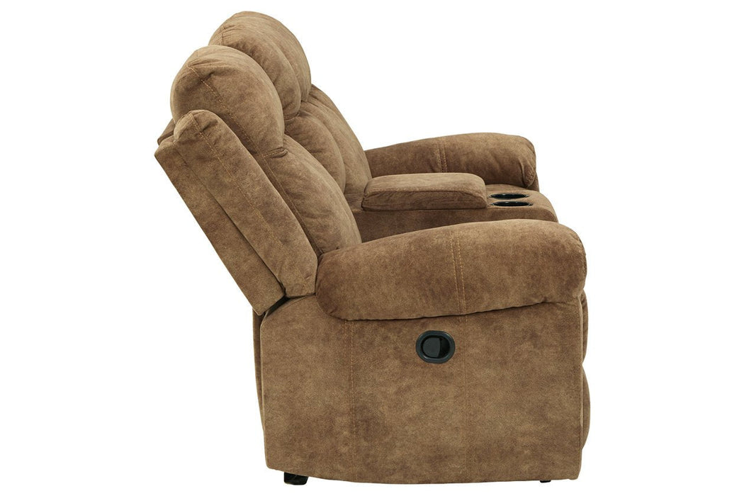 Huddle-Up Nutmeg Glider Reclining Loveseat with Console - 8230494 - Gate Furniture