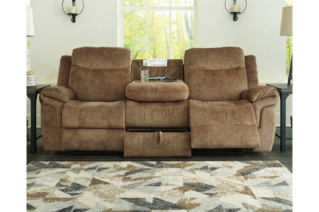 Huddle-Up Nutmeg Reclining Sofa with Drop Down Table - 8230489 - Gate Furniture