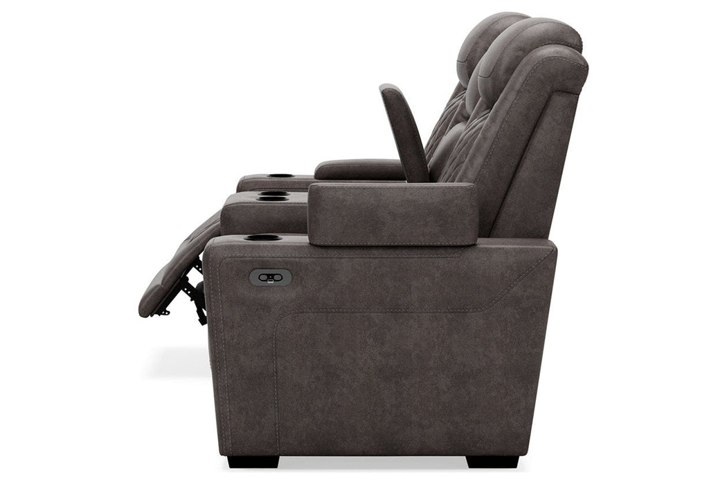 HyllMont Gray Power Reclining Loveseat with Console - 9300318 - Gate Furniture