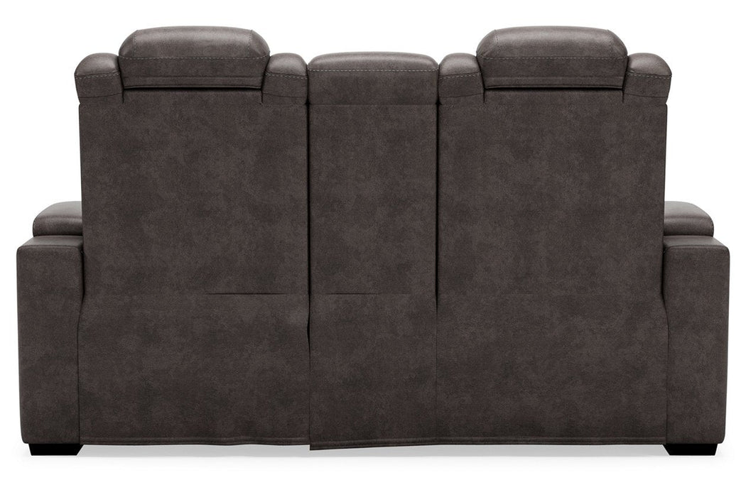 HyllMont Gray Power Reclining Loveseat with Console - 9300318 - Gate Furniture