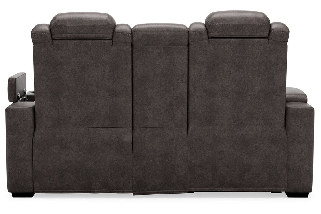 HyllMont Gray Power Reclining Loveseat with Console - 9300318 - Gate Furniture