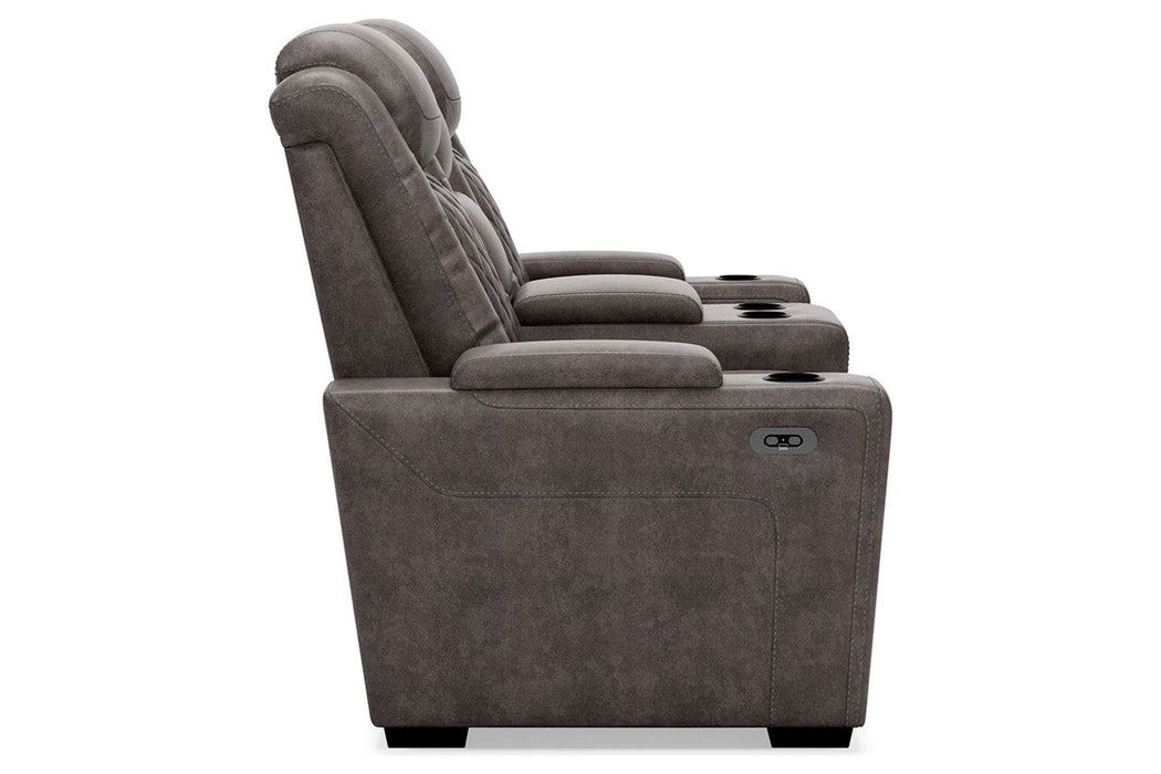 HyllMont Gray Power Reclining Loveseat with Console - 9300318 - Gate Furniture