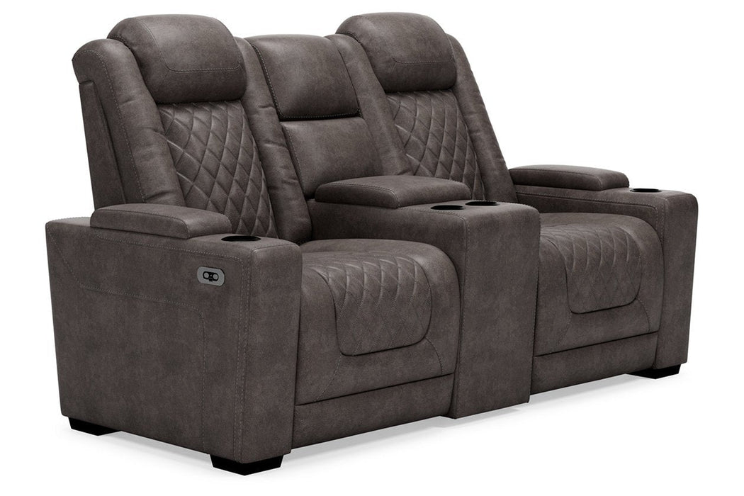 HyllMont Gray Power Reclining Loveseat with Console - 9300318 - Gate Furniture